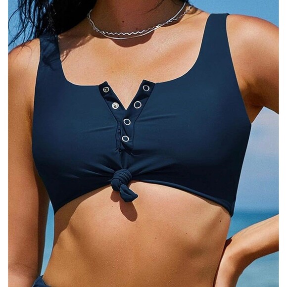ZAFUL Front Knot Bikini Top Size XXL Dark Blue New With Tag - Picture 1 of 5